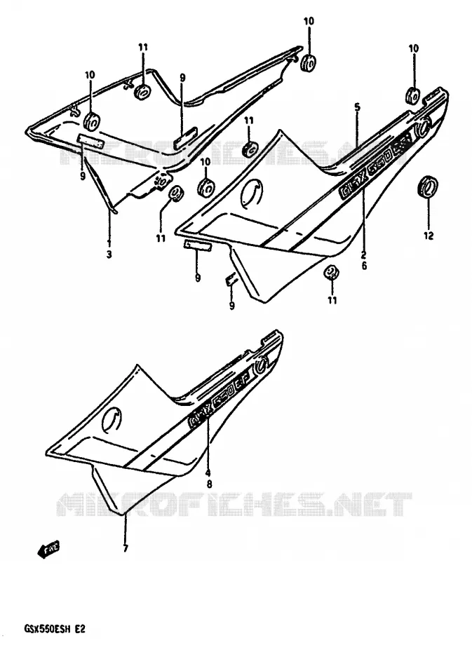 CARENAGES ARRIERE  (MODELE H) Suzuki MOTO 550 GSX-E 1987  GSX550EFH(F/G/H)