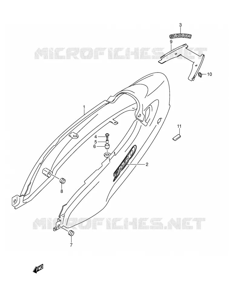CARENAGES ARRIERE  (MODELE K3) Suzuki MOTO 750 GSX-F 2002  GSX750FK2(E2)