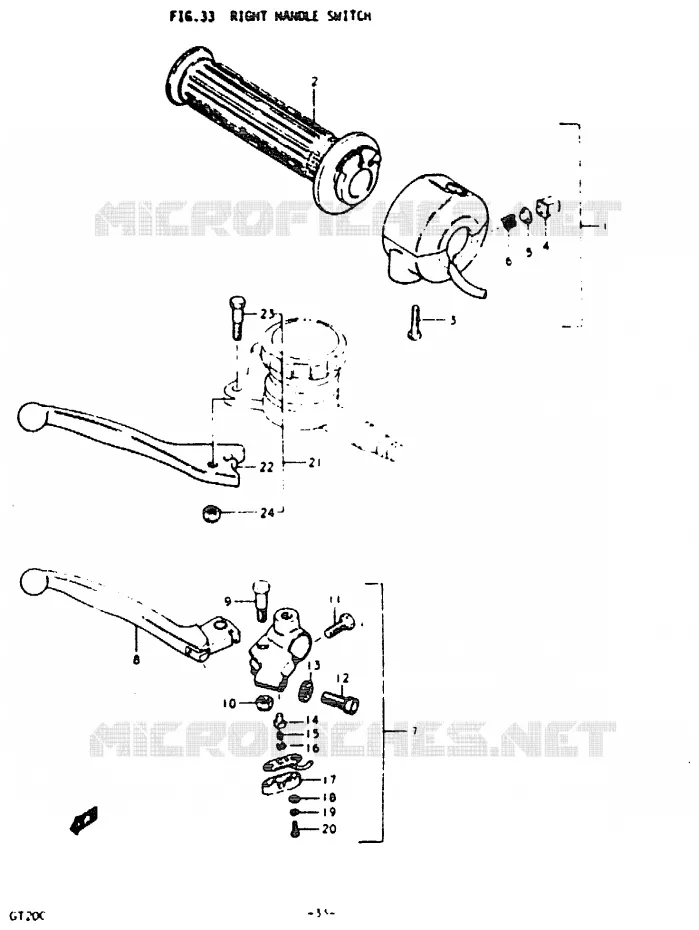 ENSEMBLE LEVIER - COMMODO DROIT Suzuki MOTO 200 GT 1992  GT200EN(N)
