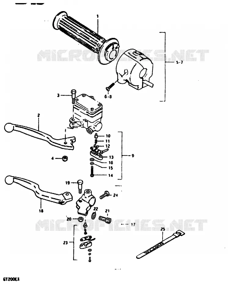 ENSEMBLE LEVIER - COMMODO DROIT Suzuki MOTO 200 GT 1999  GT200EX(X)