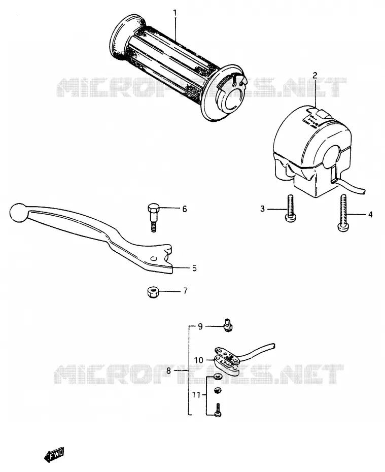 ENSEMBLE LEVIER - COMMODO DROIT Suzuki MOTO 750 GSX-E 1985  GSX750EFF(F)