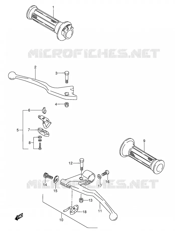 ENSEMBLE LEVIERS - POIGNEES (MODELE J) Suzuki MOTO 600 GSX-F 1994  GSX600FU2R(E2)