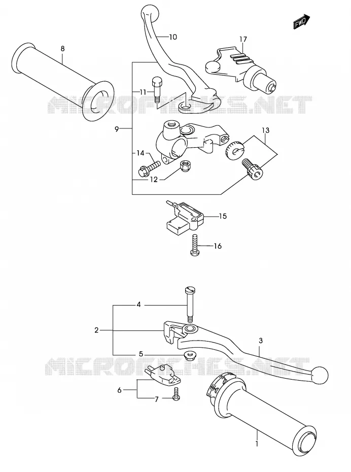 ENSEMBLE LEVIERS - POIGNEES (MODELE K3) Suzuki MOTO 250 MARAUDER 2002  GZ250K2(P19)