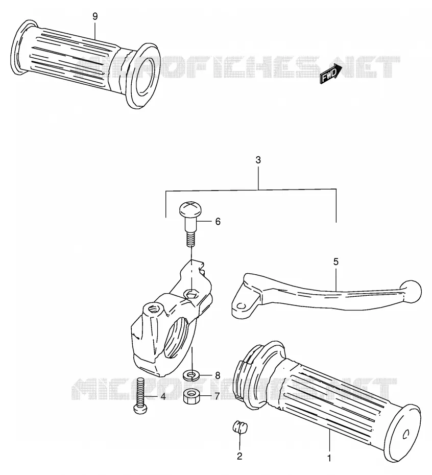 ENSEMBLE LEVIERS - POIGNEES Suzuki MOTO 50 JR 1999  JR50X(P3/P28)