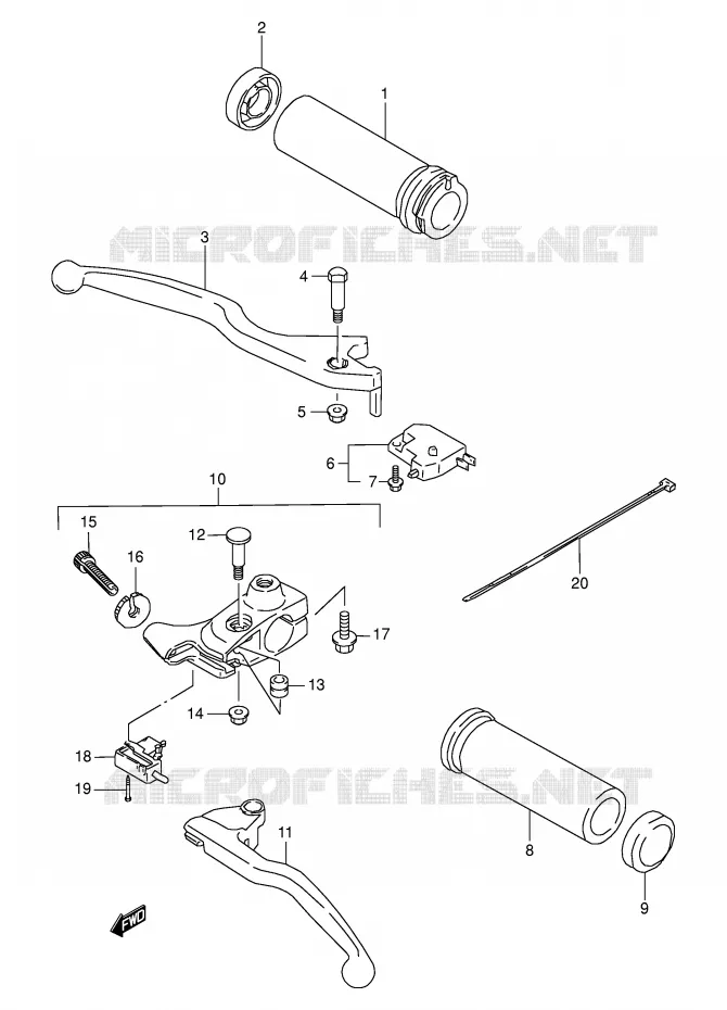 ENSEMBLE LEVIERS - POIGNEES Suzuki MOTO 650 BOULEVARD 2001  LS650PK1(E3/E28)
