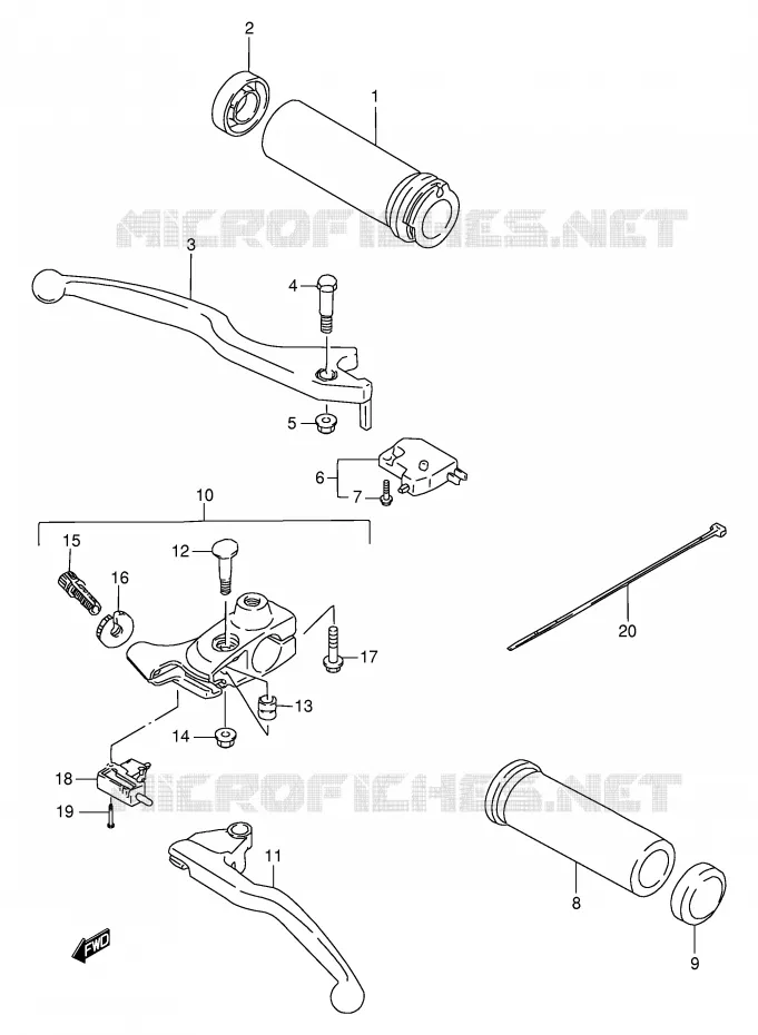 ENSEMBLE LEVIERS - POIGNEES Suzuki MOTO 650 SAVAGE 1998  LS650PW(E2)