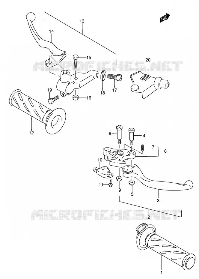 ENSEMBLE LEVIERS - POIGNEES Suzuki MOTO 750 GSX 1998  GSX750W(E4)