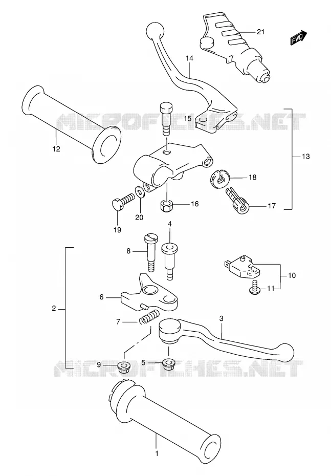 ENSEMBLE LEVIERS - POIGNEES Suzuki MOTO 750 GSX-F 2000  GSX750FY(E2)