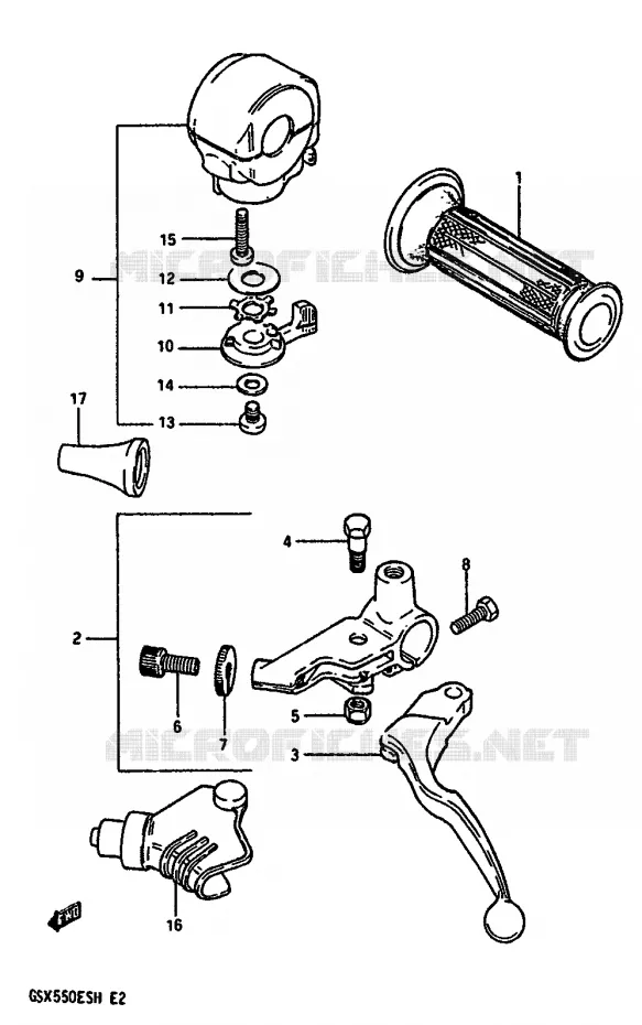 ENSEMBLE POIGNEE GAUCHE Suzuki MOTO 550 GSX-E 1985  GSX550EFF(F/G/H)