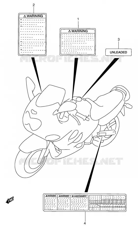 ETIQUETTE D'AVERTISSEMENT (MODELE W/X) Suzuki MOTO 600 GSX-F 2002  GSX600FUK2(E2)