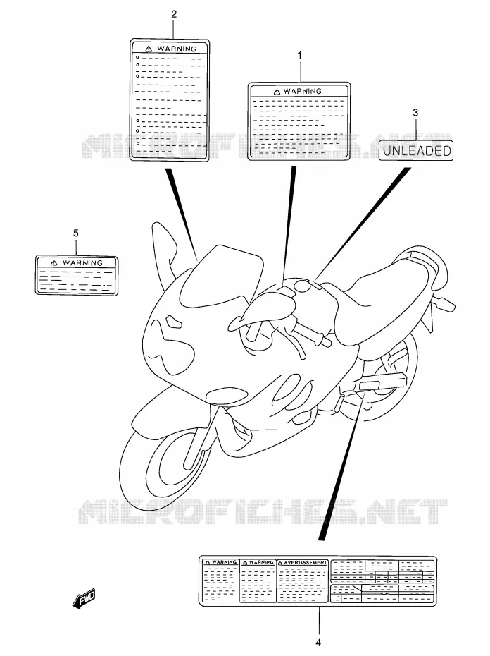 ETIQUETTE D'AVERTISSEMENT (MODELE Y) Suzuki MOTO 750 GSX-F 2000  GSX750FY(E2)