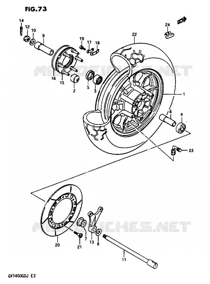 ROUE ARRIERE GV1400GDG F.NO.103765-/GCG/MODELE H/J Suzuki MOTO 1400 CAVALCADE 1987  GV1400GDH(G/H/J)