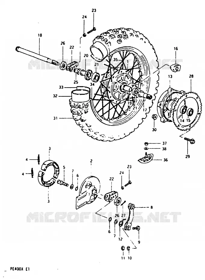 ROUE ARRIERE Suzuki MOTO 400 PE 1996  PE400T(T/X)
