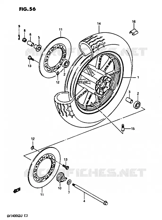 ROUE AVANT GV1400GDG/GTG -F.NO.103764 Suzuki MOTO 1400 CAVALCADE 1987  GV1400GCH(G/H/J)