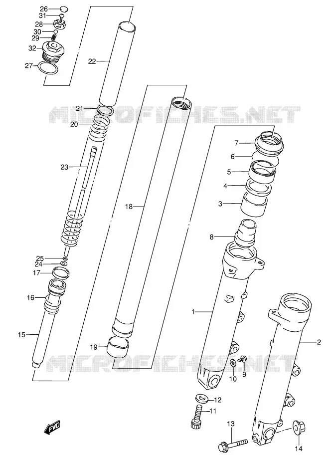 AMORTISSEUR AVANT (MODELE K/L/M/N/P/R/S/T) Suzuki MOTO 600 GSX-F 1994  GSX600FR(E2)