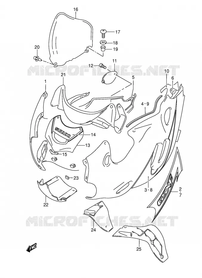 CARENAGES - ETIQUETTES (MODELE K3) Suzuki MOTO 600 GSX-F 1998  GSX600FUW(E2)