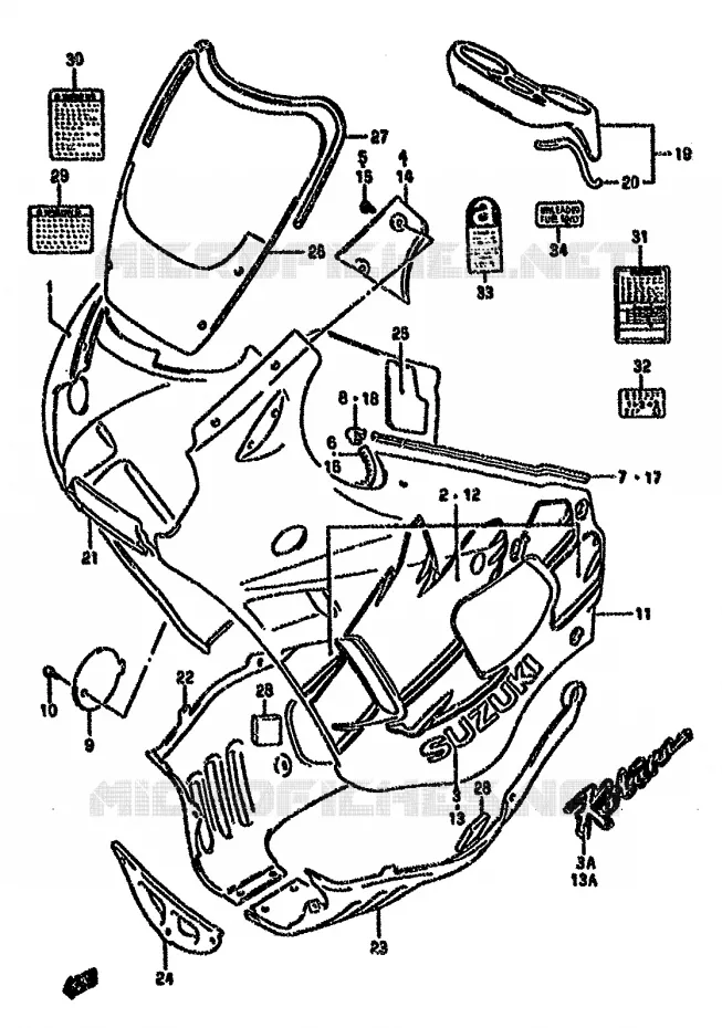 CARENAGES - ETIQUETTES (MODELE P) Suzuki MOTO 750 GSX-F 1990  GSX750FSKL(K-T)