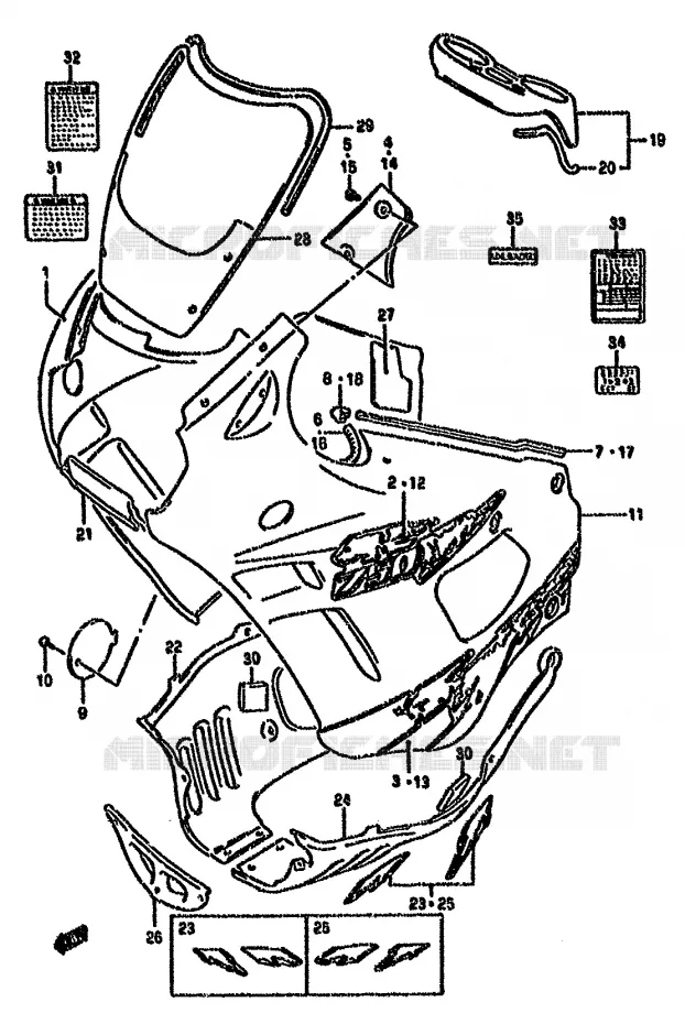CARENAGES - ETIQUETTES (MODELE S) Suzuki MOTO 750 GSX-F 1993  GSX750FP(K-T)