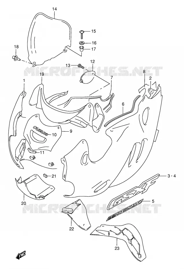 CARENAGES - ETIQUETTES (MODELE W) Suzuki MOTO 600 GSX-F 1998  GSX600FW(E2)