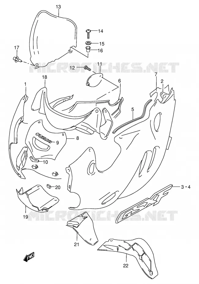 CARENAGES - ETIQUETTES (MODELE X) Suzuki MOTO 600 GSX-F 2001  GSX600FK1(E2)
