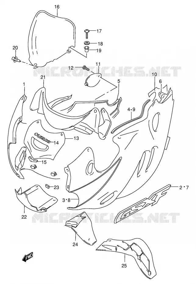 CARENAGES - ETIQUETTES (MODELE Y) Suzuki MOTO 600 GSX-F 2000  GSX600FUY(E2)