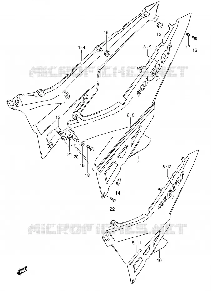 CARENAGES ARRIERE  (MODELE K) Suzuki MOTO 600 GSX-F 1995  GSX600FS(E2)