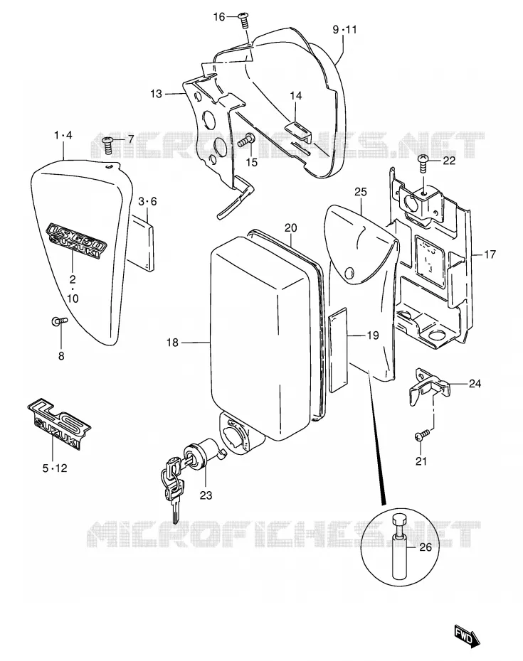 CARENAGES ARRIERE  (MODELE Y/K1) Suzuki MOTO 650 SAVAGE 1996  LS650PT(E2)