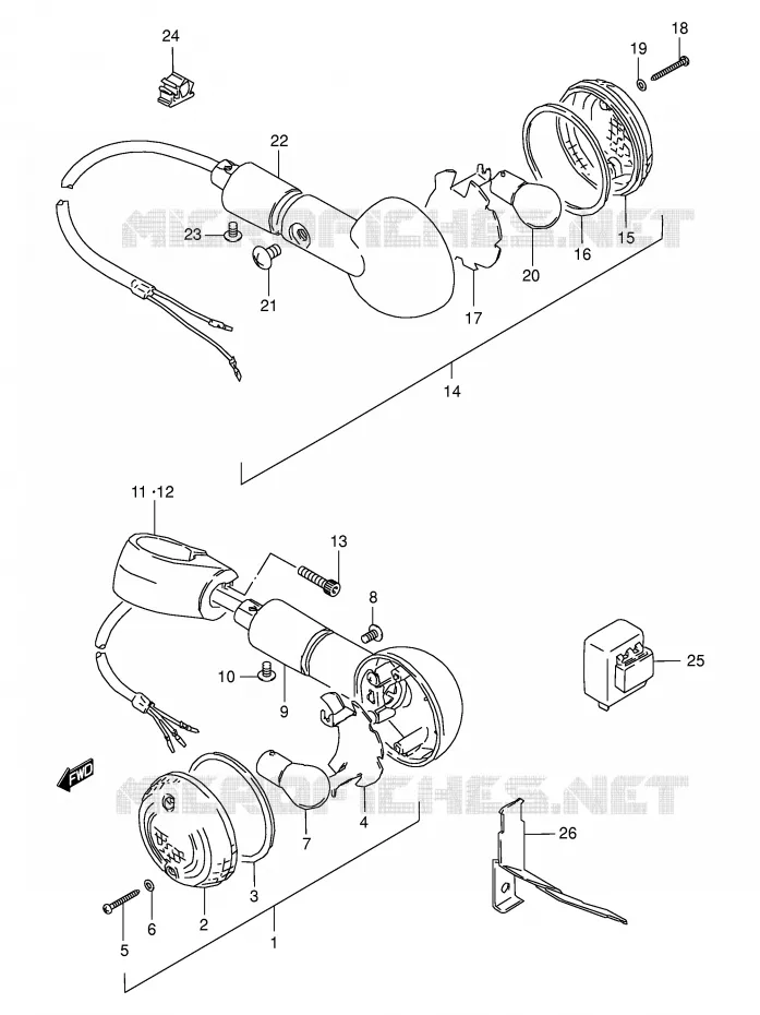 CLIGNOTANTS (MODELE T/V/W/Y/K1/K2/K3) Suzuki MOTO 650 BOULEVARD 2003  LS650PK3(E3/E28)