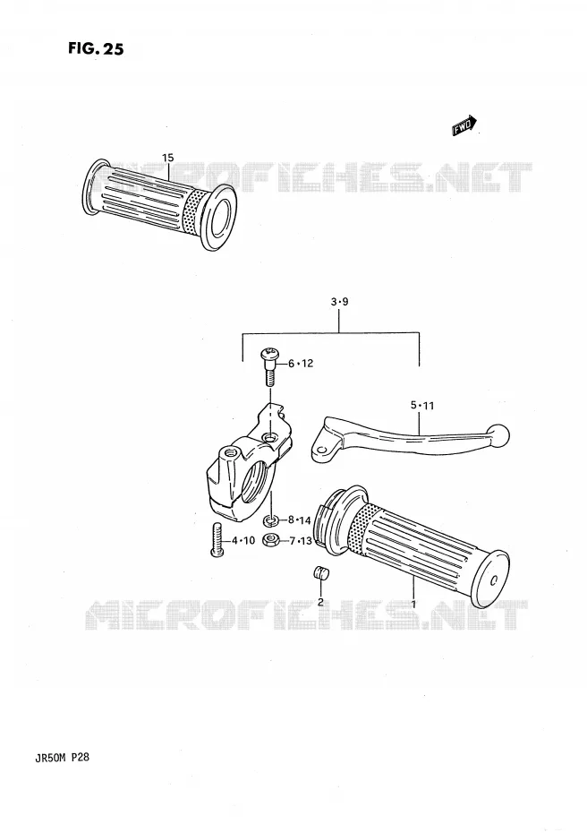 ENSEMBLE LEVIERS - POIGNEES Suzuki MOTO 50 JR 1987  JR50H(P28)
