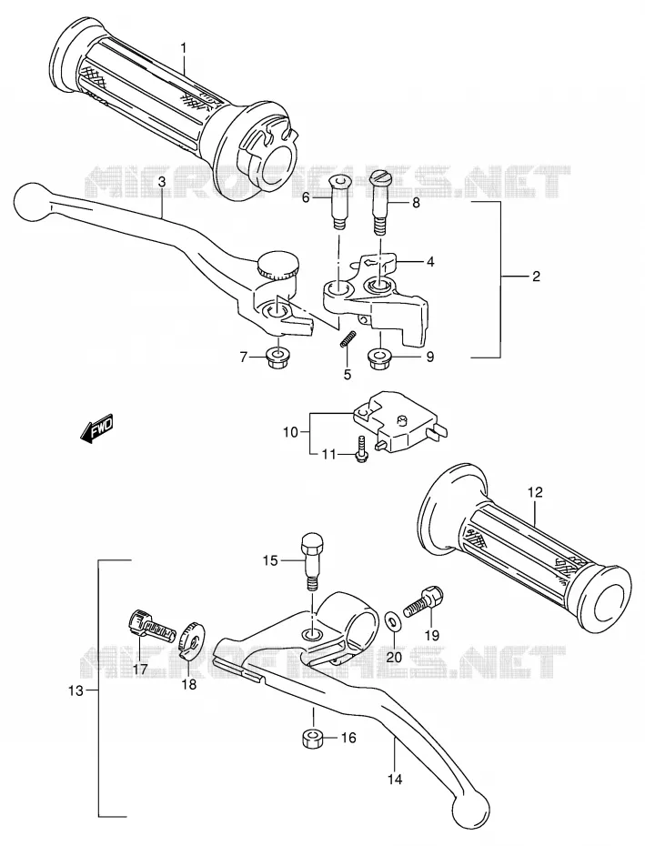 ENSEMBLE LEVIERS - POIGNEES Suzuki MOTO 600 GSX-F 1997  GSX600FV(E2)