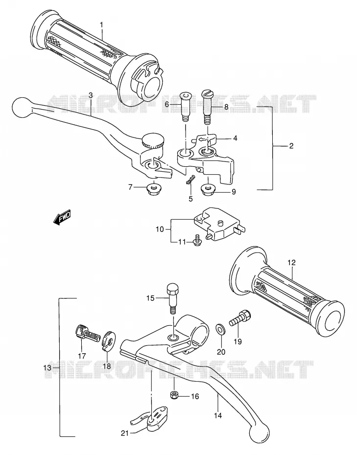 ENSEMBLE LEVIERS - POIGNEES Suzuki MOTO 750 GSX-F 1994  GSX750FR(E2)