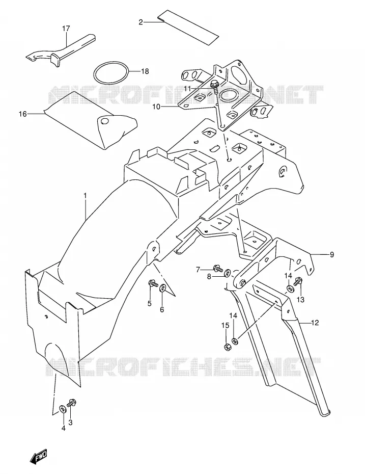 GARDE BOUE ARRIERE (MODELE S) Suzuki MOTO 600 GSX-F 1992  GSX600FN(E2)