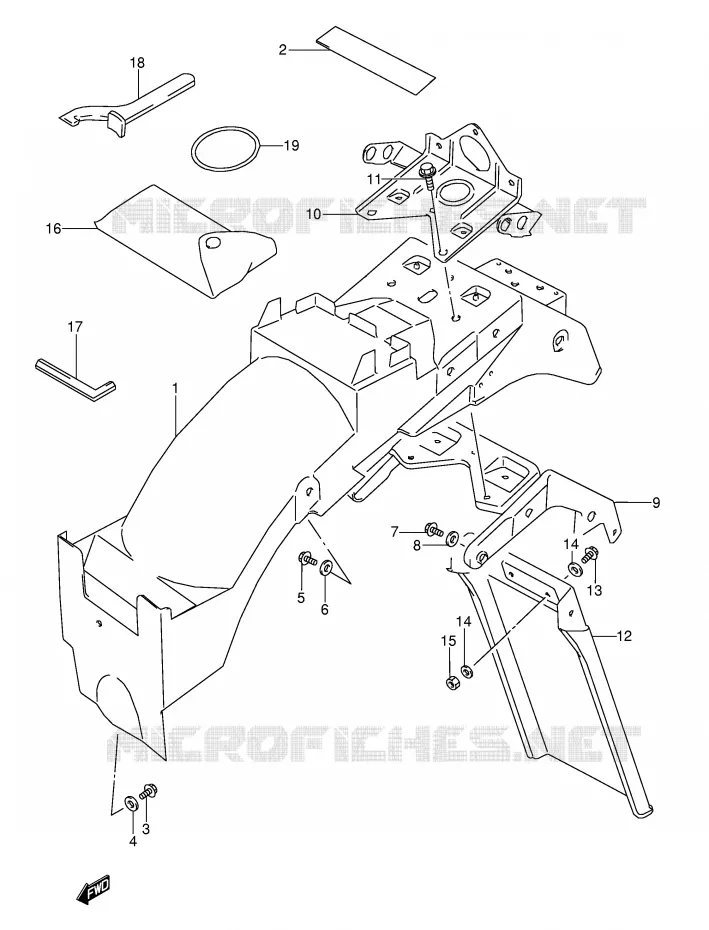 GARDE BOUE ARRIERE (MODELE T) Suzuki MOTO 600 GSX-F 1993  GSX600FUP(E2)