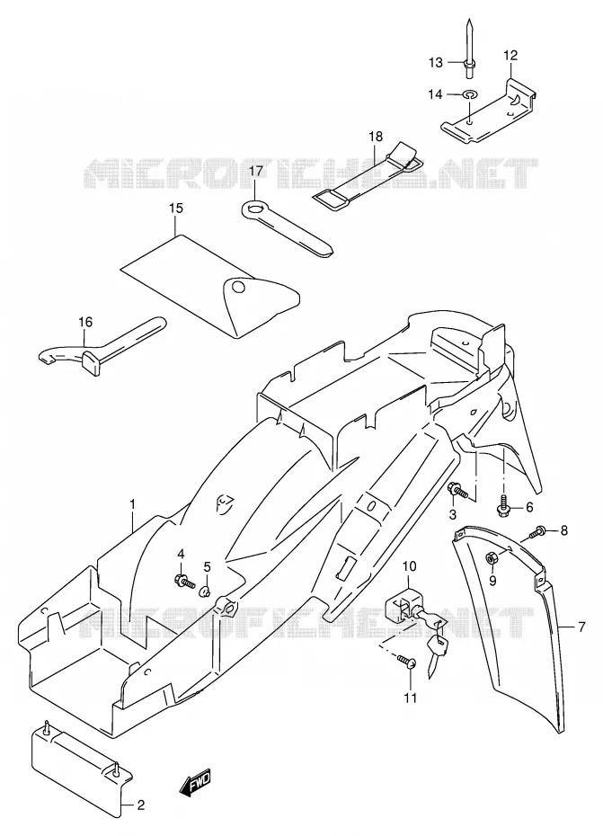 GARDE BOUE ARRIERE (MODELE W/X/Y/K1/K2) Suzuki MOTO 600 GSX-F 2000  GSX600FUY(E2)