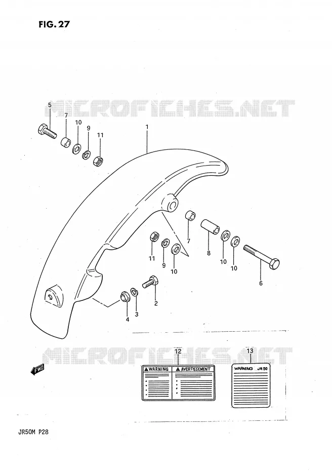 GARDE BOUE ARRIERE Suzuki MOTO 50 JR 1990  JR50L(P28)