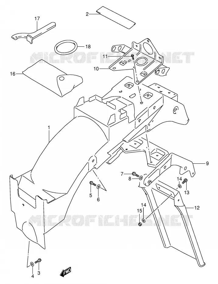 GARDE BOUE ARRIERE Suzuki MOTO 600 GSX-F 1997  GSX600FV(E2)