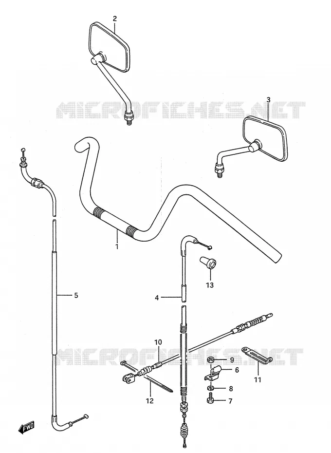 GUIDON - CABLES (LS650PG/PJ/PK/PL,MODEL M/N/P) Suzuki MOTO 650 BOULEVARD 1989  LS650FK(E28)
