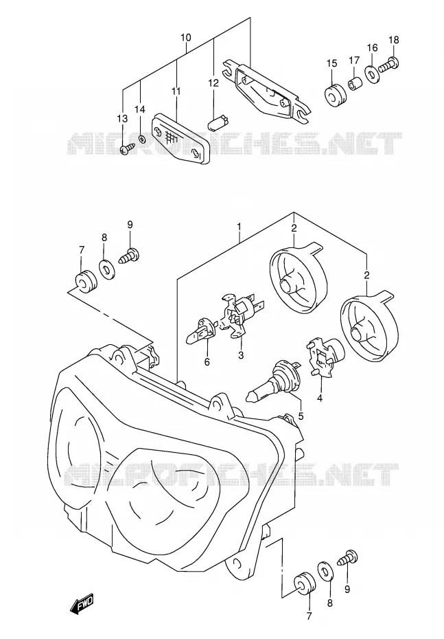 PHARE (MODEL W/X/Y/K1/K2 E4,E17,E18,E22,E25,E34) Suzuki MOTO 600 GSX-F 2000  GSX600FUY(E2)