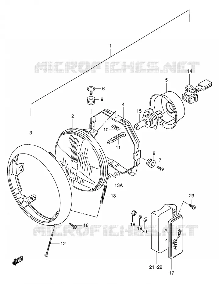 PHARE (MODELE K1/K2/K3/K4) Suzuki MOTO 650 BOULEVARD 1999  LS650PX(E3/E28)