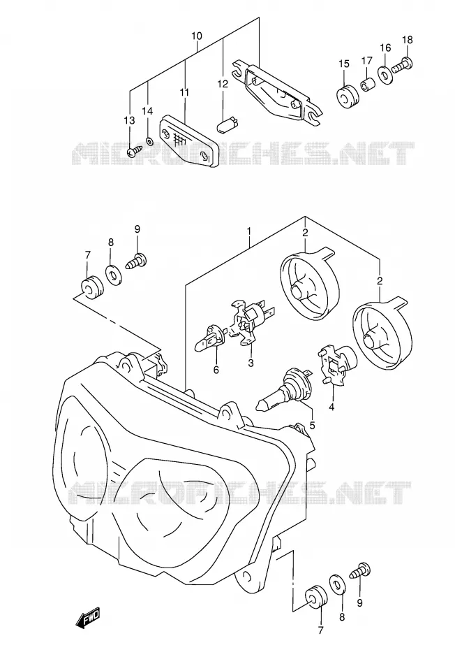 PHARE (MODELE K3 E2,E19) Suzuki MOTO 600 GSX-F 2000  GSX600FUY(E2)