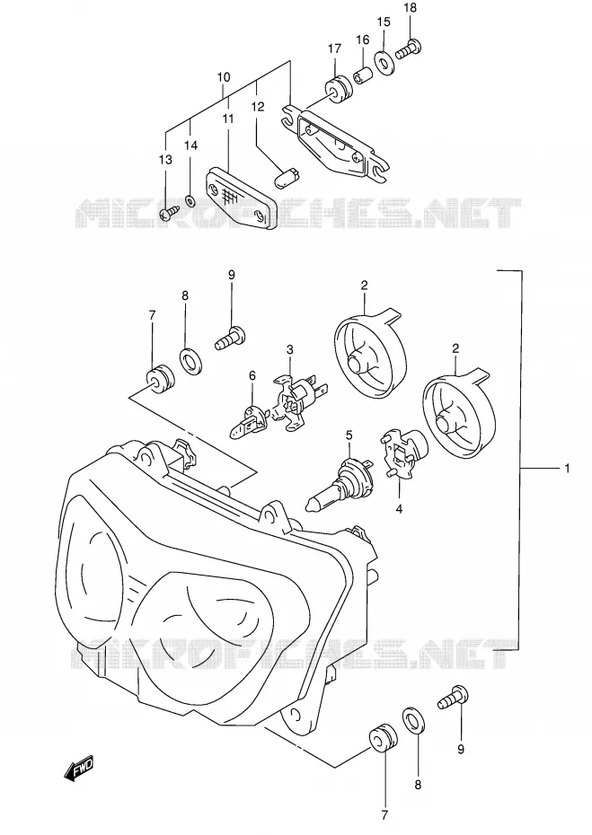 PHARE (MODELE K3 E2,E19,P37) Suzuki MOTO 750 GSX-F 2003  GSX750FK3(E2)