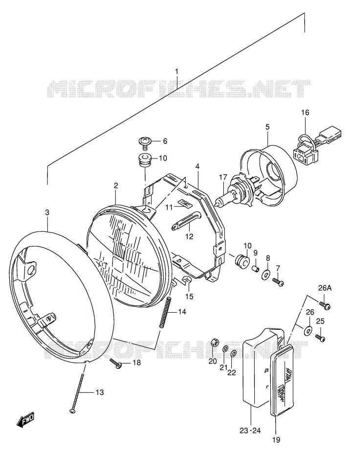 PHARE (MODELE T/V/W/X/Y) Suzuki MOTO 650 BOULEVARD 1997  LS650PV(E3/E28)