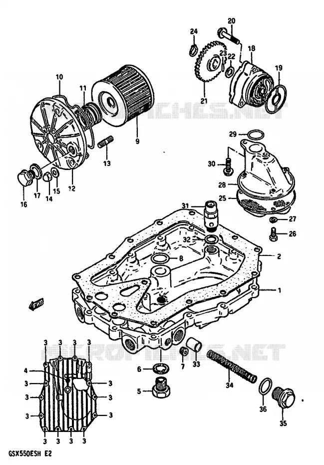 POMPE A HUILE - FILTRE A HUILE Suzuki MOTO 550 GSX-E 1987  GSX550EFH(F/G/H)