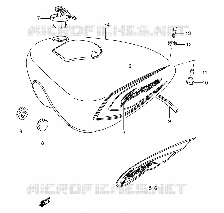 RESERVOIR D'ESSENCE (MODELE Y/K1) Suzuki MOTO 650 SAVAGE 2002  LS650PK2(E2)