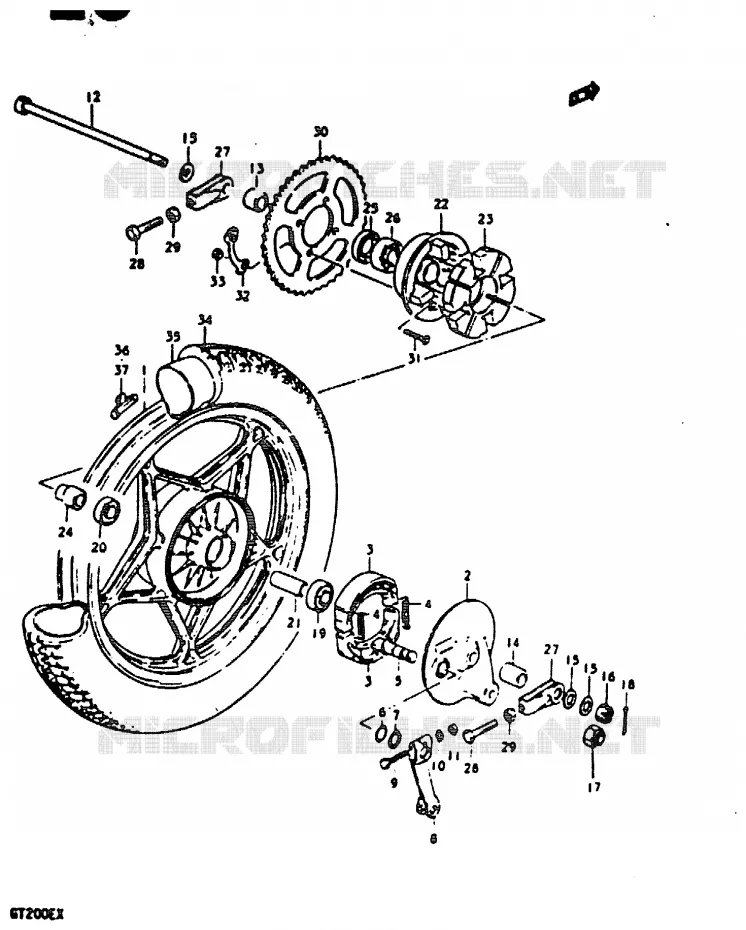 ROUE ARRIERE (GT200EX) Suzuki MOTO 200 GT 1999  GT200EX(X)