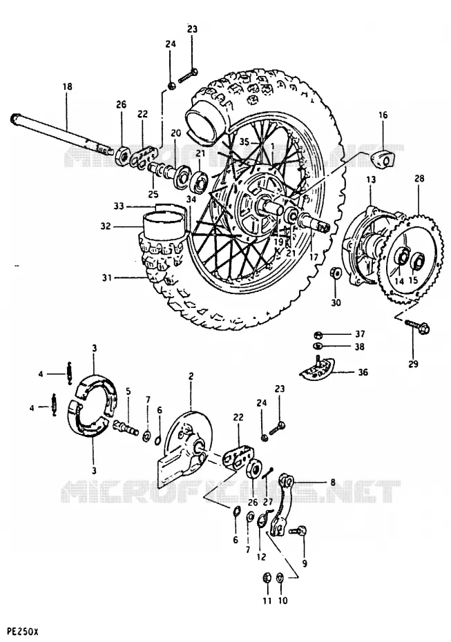 ROUE ARRIERE Suzuki MOTO 250 PE 1981  PE250X(T/X)