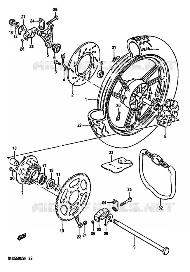 ROUE ARRIERE Suzuki MOTO 550 GSX-E 1985  GSX550EF(F/G/H)