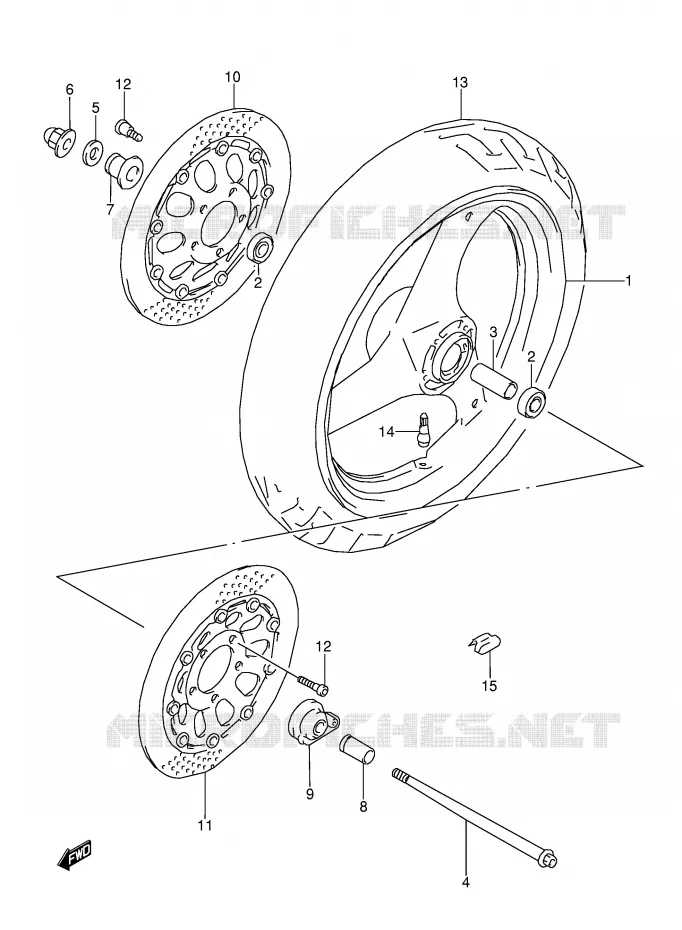 ROUE AVANT (MODELE K/L/M/N/P/R/S/T) Suzuki MOTO 600 GSX-F 1988  GSX600FUJ(E2)