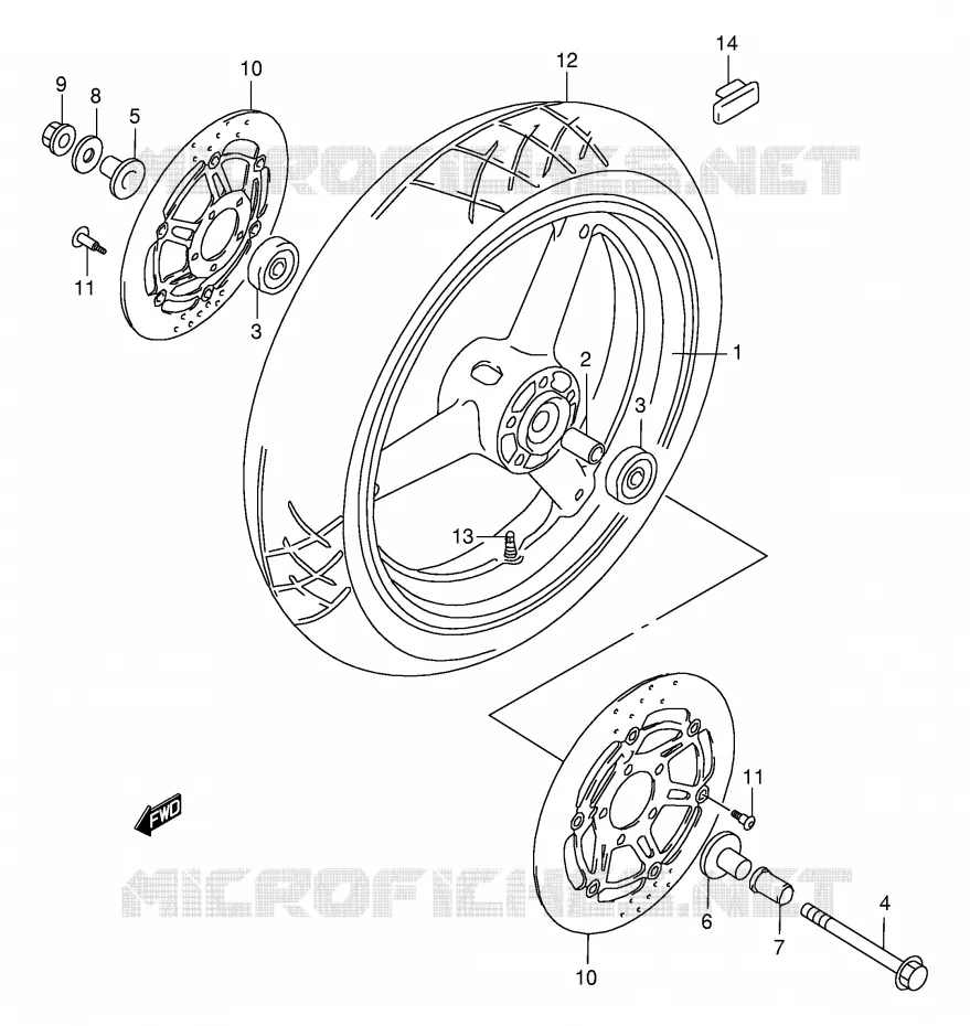 ROUE AVANT (MODELE W/X/Y/K1/K2) Suzuki MOTO 600 GSX-F 2002  GSX600FUK2(E2)