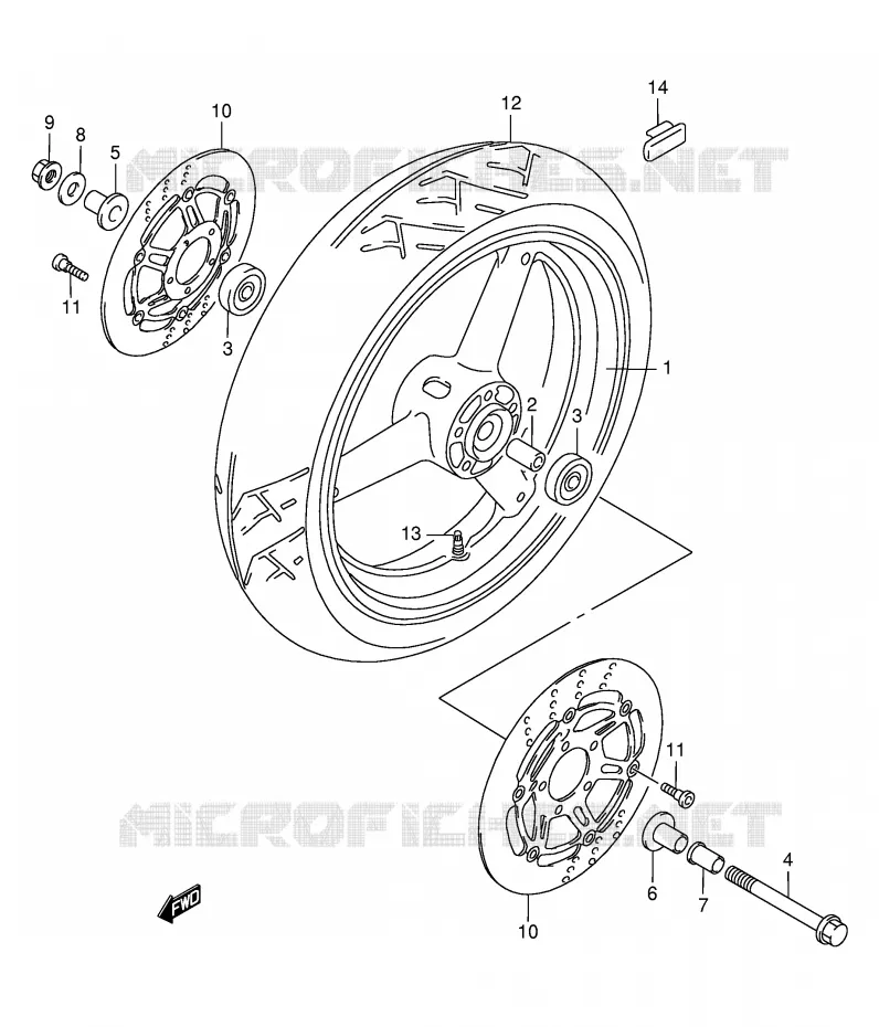ROUE AVANT (MODELE W/X/Y/K1/K2) Suzuki MOTO 750 GSX-F 2001  GSX750FK1(E2)